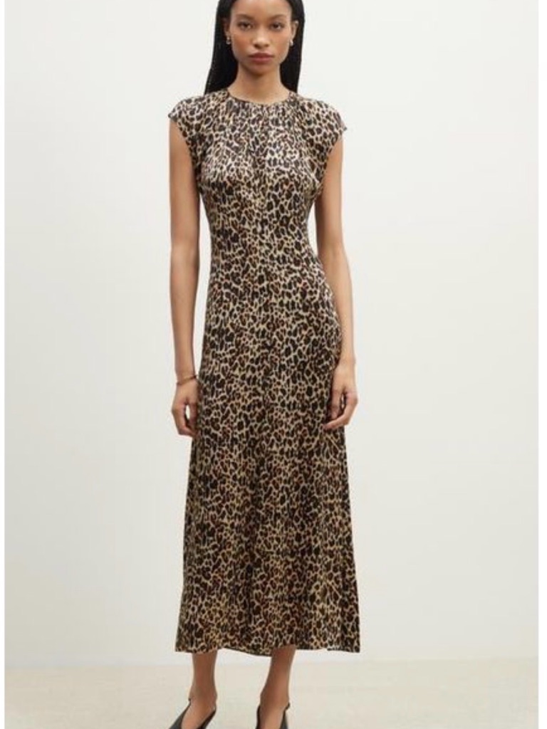 Nordstrom Leopard-Print Cap Sleeve Midi Dress - Tan & Black